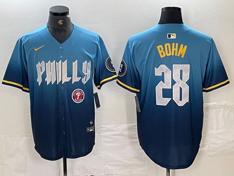 Men Philadelphia Phillies 28 Bohm Blue City Edition Nike 2024 MLB Jersey style 3